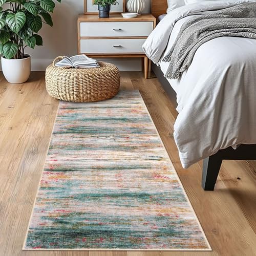 Modern Abstract Kitchen Runner Rug (Green/Turquoise / 2' x 6' (Runner))