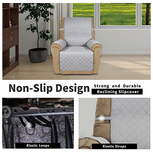Recliner Chair Slipcover Reversible Sofa Cover Water Resistant Couch Cover Furniture Protector with Elastic Straps for Pets Dog (Light Gray/Ivory / Medium Recliner)