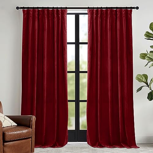 Red Velvet Blackout Curtains 96 inches for Bedroom Living Room (Red / 52"W x 96"L (Pack of 2))