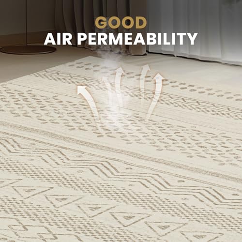 8x10 Moroccan Washable Area Rugs for Living Room (8' x 10' (Rectangular) / Light Camel-brown-black)
