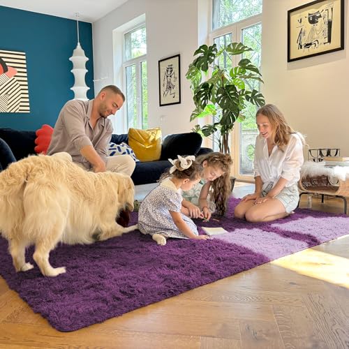 6x9 Machine Washable Large Area Rugs for Living Room (6x9 Ft / Dark Purple)