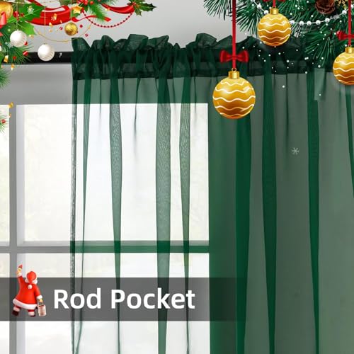 Solid Sheer Rod Pocket Curtain Voile Draperies 4 Panels White Beige Black Grey Ivory 52 Inch Width 108 Inch Long 1 Pair for Kitchen Bedroom Children Living Room Yard (Foliage Green / 52"W x 108"L (Pack of 4))
