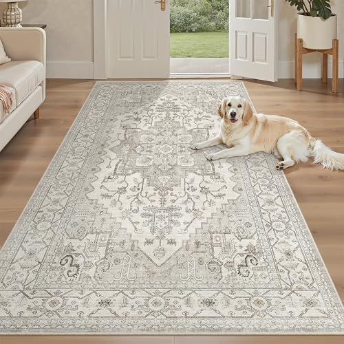 4x8 Wide Hallway Runner Rug Washable for Living Room (Beige/Brown / 4' x 8' (Runner))