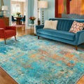 Washable 5'x8' Abstract Area Rug for Living Room Teal Multi (Teal Blue/Green/Orange / 5' x 8' (Rectangular))