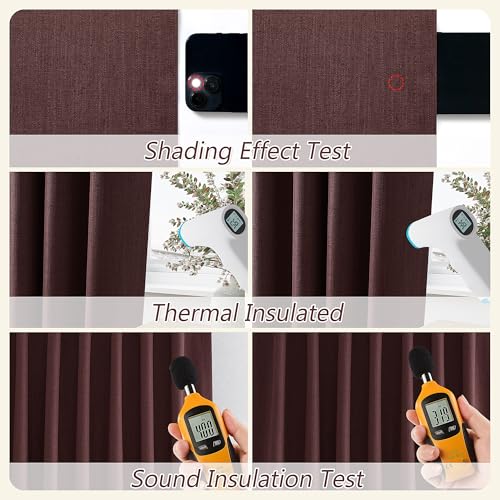 100% Blackout Curtains 84 Inch Length 2 Panels Set for Living Room Bedroom Back Tab Thermal Insulated Black Out Linen Drapes Room Darkening Reddish Brown (Reddish Brown / 52"W x 84"L (Pack of 2))