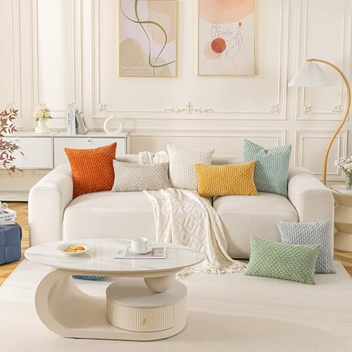 Set of 4 Aqua Decorative Throw Pillow Covers 12x20 Inch Corduroy Pillow Covers for Bed Couch Sofa Living Room Soft Cushion Cases (Light Teal / 20" x 12" (Pack of 4))