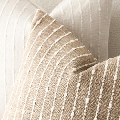 Decorative Striped Boucle Throw Pillow Covers 20x20 Inch Camel (20" x 20" (Pack of 2) / Camel)