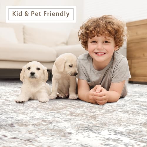Beige Grey 10x14 Washable Area Rugs for Living Room (10' x 14' (Rectangular) / Brown-grey-beige-slate)