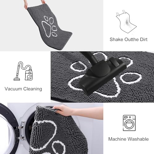 Dog Door Mat for Muddy Paws (45"X27" / Dark Grey and White)