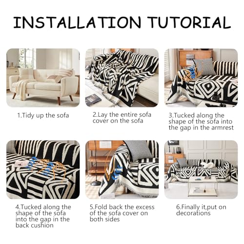 Armchair Boho Sofa Covers for Dogs Black Couch Sofa Covers for Chair Recliner Beige Chenille Sofa Slipcover Couch Covers for Sectional Sofa Pets Protector Furniture Covers (71" x 102" / T:black)