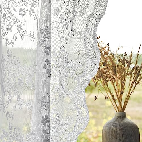 Vintage Lace Curtains 54 Inches Length (Bright White / 52"W x 54"L (Pack of 2))