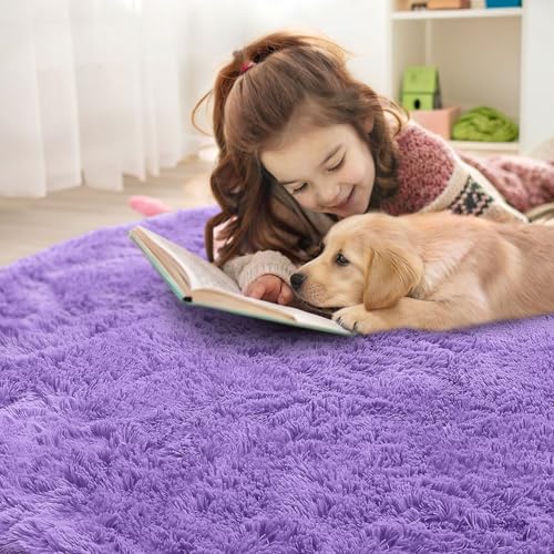 Purple Round Rugs for Bedroom (3 Ft Round / Purple)