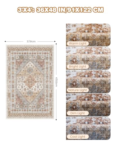 3x4 Washable Area Rug for Entryway Non Slip Kitchen Rugs (Orange / 3' x 4' (Runner))