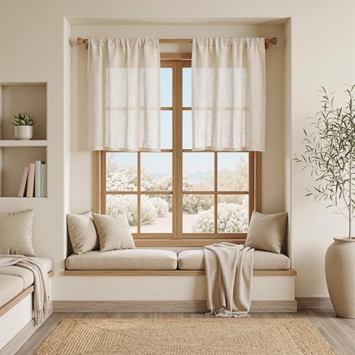 Short Linen Curtains 36 Inch Length for Kitchen Window (34"W x 36"L (Pack of 2) / Linen)