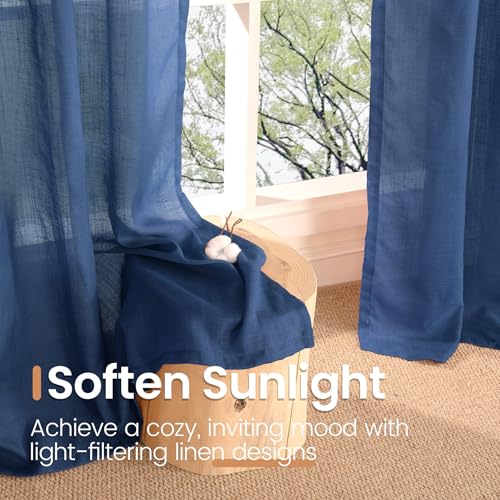 Navy Blue Linen Curtains 84 Inches Long (Navy / 52"W x 84"L (Pack of 2))