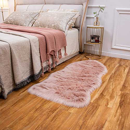 Ultra Soft Fluffy Shaggy Area Rug Faux Fur Rug Chair Cover Seat Pad Fuzzy Area Rug for Bedroom Floor Sofa Living Room (Pink / 2' x 4' (Sheepskin))