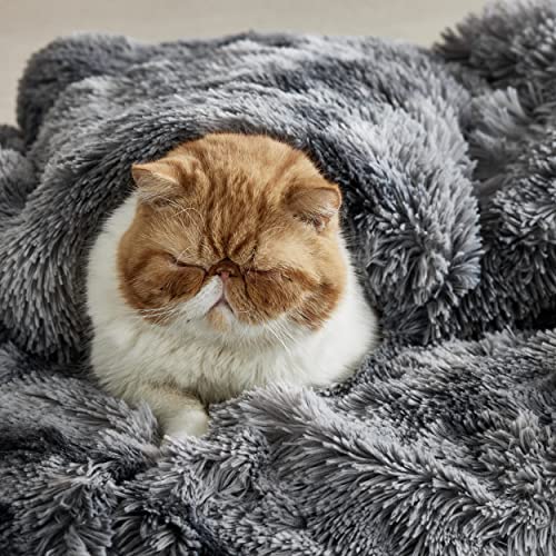Faux Fur Fluffy Sherpa Fleece Queen Bed Blanket Grey 90"x90" (01- Tie Dye Grey / Queen (90" X 90"))