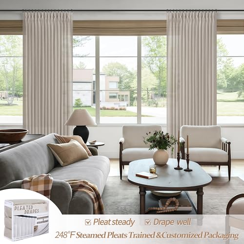 Grayish Brown Thick Burlap Semi Sheer Curtains 96 Inches Long for Bedroom 2 Panels Set (Greyish Brown / 40"W x 96"L( Pack of 2))