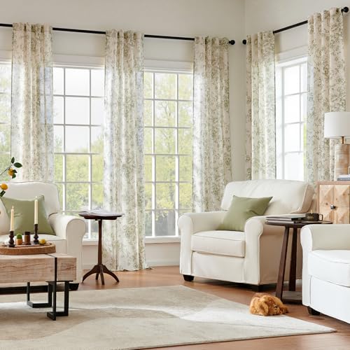 Vintage Floral Linen Curtains 84 Long for Living Room 2 Panels (Green / 38"W x 84"L (Pack of 2))