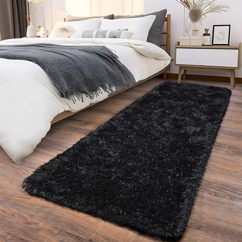 Soft Runner Rugs for Bedroom Hallways (2' x 5' (1 pc) / Black)