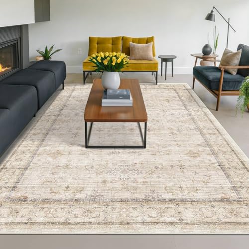 Washable Ivory 6x9 Living Room Rug (6' x 9' (Rectangular) / Light Sand Beige)