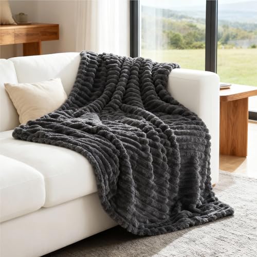Soft Grey Throw Blanket for Couch Decor Gifts 50"x60" (Grey / Throw)