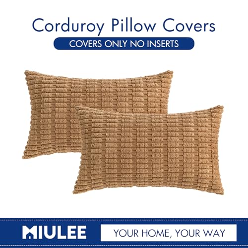 Lumbar Corduroy Decorative Throw Pillow Covers 12x20 Brown Pack of 2 (Brown / 20" x 12" (Pack of 2))