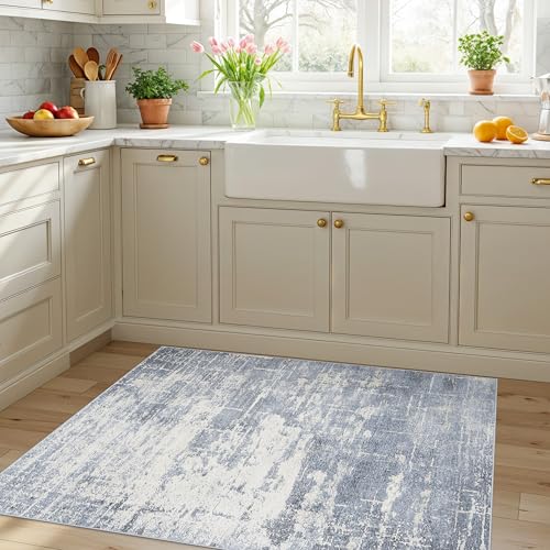 Washable 3x4 Kitchen Area Rugs (3x4 / Blue/Ivory)