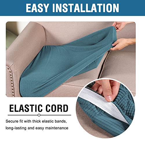Super Stretch Individual Seat Cushion Covers Sofa Covers Couch Cushion Covers Slipcover Sets Thick Jacquard Textured Twill Fabric (Storm Blue / 2 Cushion Loveseat)