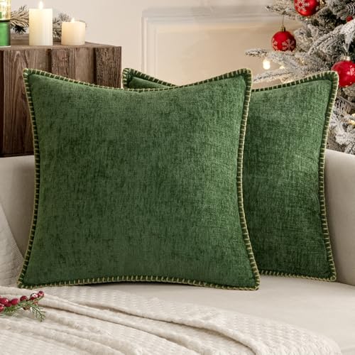 Decorative Couch Throw Pillow Covers 18x18 Inch Forest Green 2 Pack (Forest Green / 18" x 18" (Pack of 2))