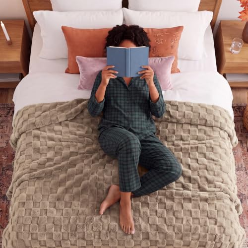 Checkered Soft Cozy Queen Blanket for Bed (03 Light Brown / Queen (90" X 90"))