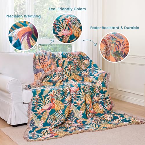 Boho Throw Blanket 50"x60" Vintage Jungle Bird Blanket for Couch (Jungle Jewel / 50"x60")