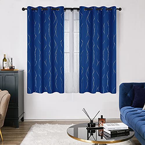 Living Room Curtains 54 Inches Long (Royal Blue/Wave Dots / 52"W x 54"L (Pack of 2))