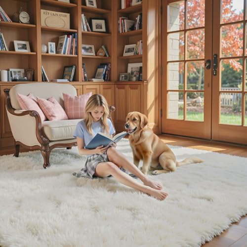 5x8 Cream Shag Area Rug for Living Room (Cream / 5' x 8' (Rectangular))