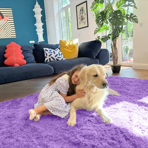 6x9 Machine Washable Large Area Rugs for Living Room (6x9 Ft / Purple)