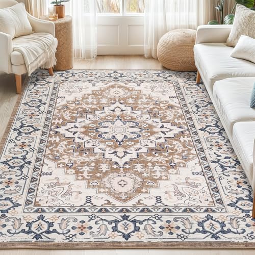 5x8 Area Rugs for Living Room Bedroom (Floral Brown / 5' x 8' (Rectangular))