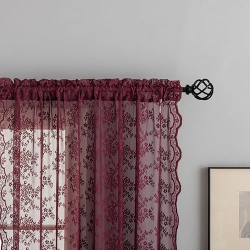 Vintage Lace Curtains 108 Inches Long (Burgundy / 52"W x 108"L (Pack of 2))
