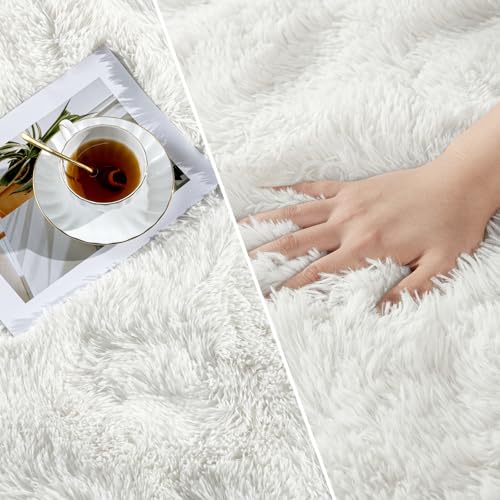 Large Shag Area Rugs 10 x 14 (Cream White / 10 x 14 ft)