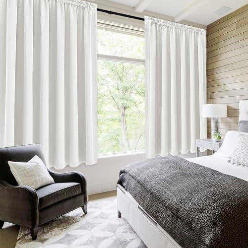 Wide Blackout Curtains for Bedroom Living Room 70 x 72 Inch Long Ivory (Ivory / 70"W x 72"L (Pack of 2))