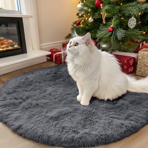 Grey Round Rugs for Bedroom (3 Ft Round / Grey)