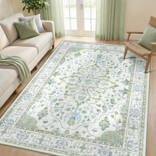 Washable Area Rug (Green/White/Blue / 5' x 7' (Rectangular))