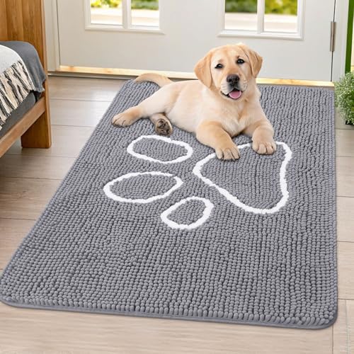 Dog Door Mat for Muddy Paws (40"X32" / Grey and White)