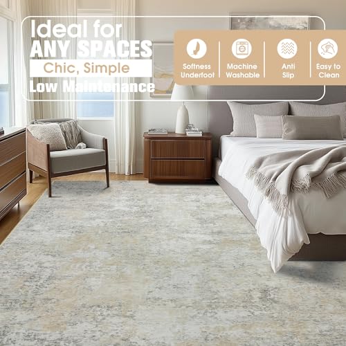10x14 Area Rugs for Living Room Washable Dining Room Beige Grey (Beige/Grey / 10' x 14' (Rectangular))