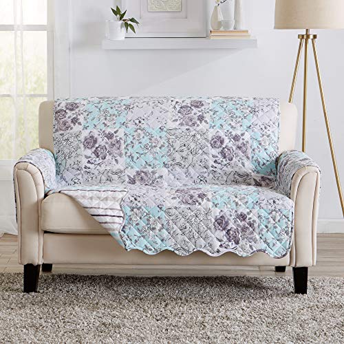 Reversible Floral Patchwork Loveseat Furniture Protector (Loveseat / Gray / Aqua)