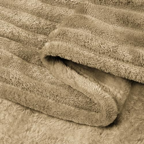 3D Ribbed Light Brown Fleece Twin Blanket for Couch (Brown / Twin(60"x80"))