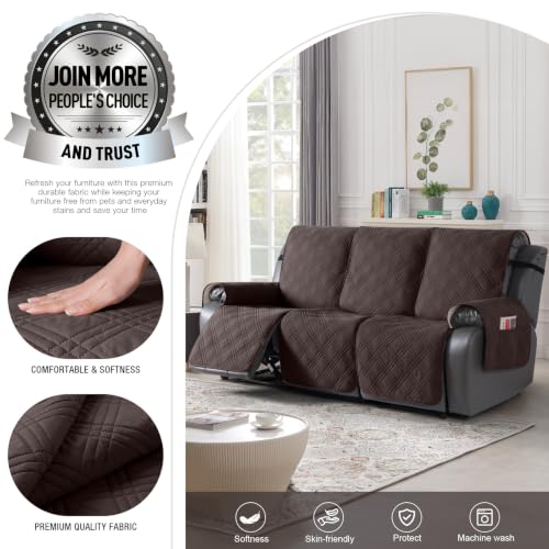 100% Waterproof Recliner Sofa Cover Non Slip Couch Cover for 3 Seat Reclining Sofa (Chocolate / 3 Seater Standard)