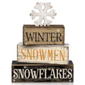 4 Pcs Wooden Block Signs Winter Tiered Tray Decor Farmhouse (Snow)