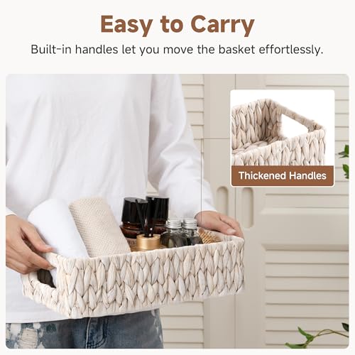 White Wicker Basket for Bathroom (White (Water Hyacinth) / 14¼" L x 6¾" W x 3¾" H)