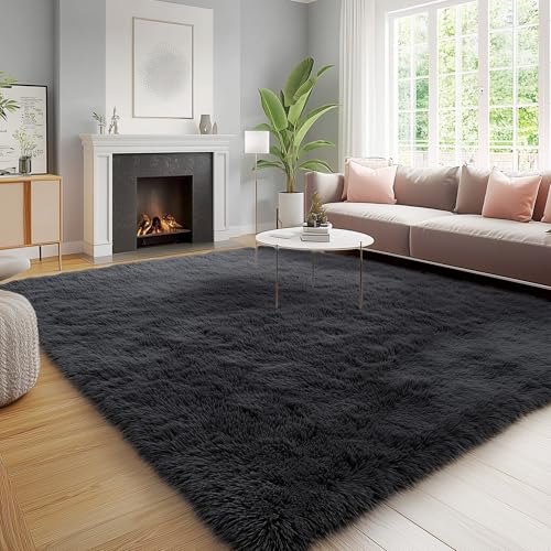 5x7 Machine Washable Large Area Rugs for Living Room (5x7 Ft / Black)