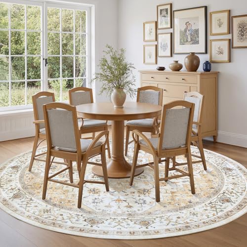 Amada Round 6x6 Washable Area Rug for Living Room (6' (Round) / Beige)